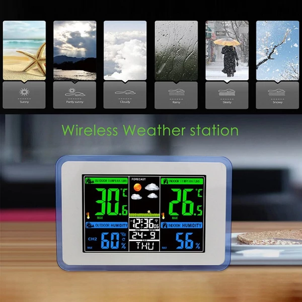 Többfunkciós vezeték nélküli otthoni/irodai meteorológiai állomás színes digitális kijelzővel - Típus 1