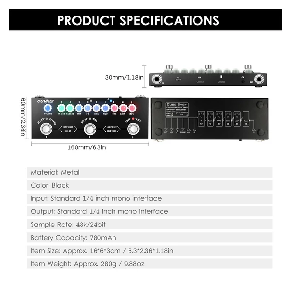 CUVAVE CUBE BABY hordozható többfunkciós elektromos gitár kombinált effektpedál