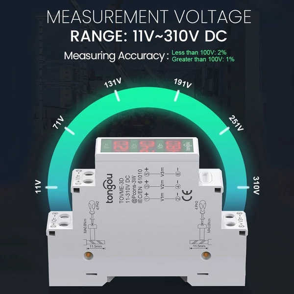 Kompakt egyenáramú feszültségmérő DC11V-310V intelligens LED digitális kijelzővel - TOVME-2D