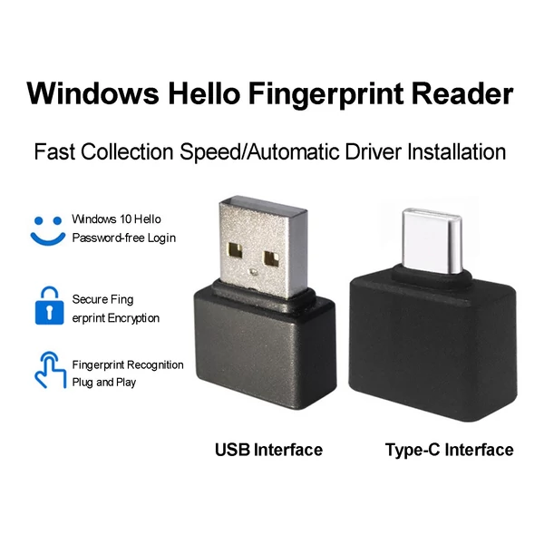WA29 Type-C ujjlenyomat-olvasó PC-hez Windows 11, Windows 10, 32/64 bites