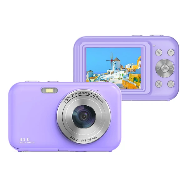Hordozható 1080P digitális fényképezőgép 44 MP 16X digitális zoom, automatikus fókusz, önkioldó, rázkódáscsillapító - Lila