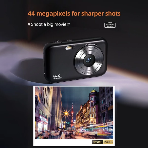 Hordozható 1080P digitális fényképezőgép 44 MP 16X digitális zoom, automatikus fókusz, önkioldó, rázkódáscsillapító - Lila