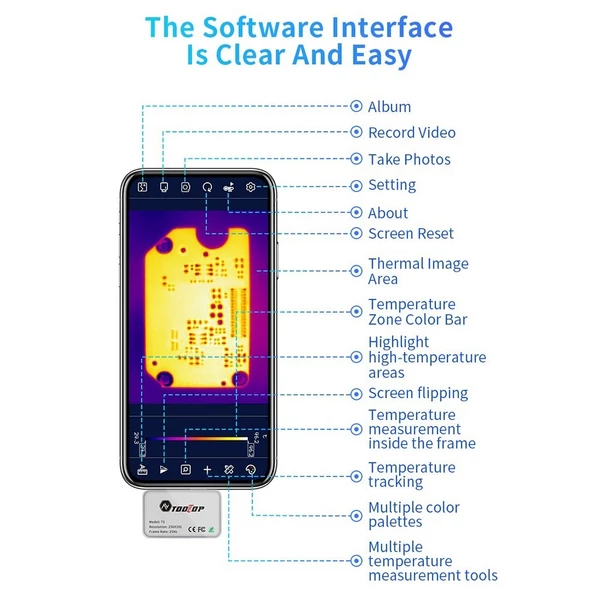 Hordozható mobiltelefonos hőkamera -15 ℃ és 600 ℃ között