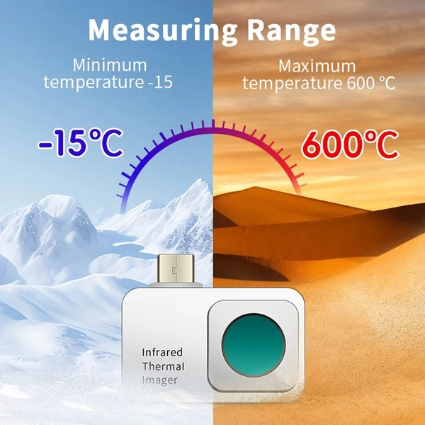 Hordozható mobiltelefonos hőkamera -15 ℃ és 600 ℃ között