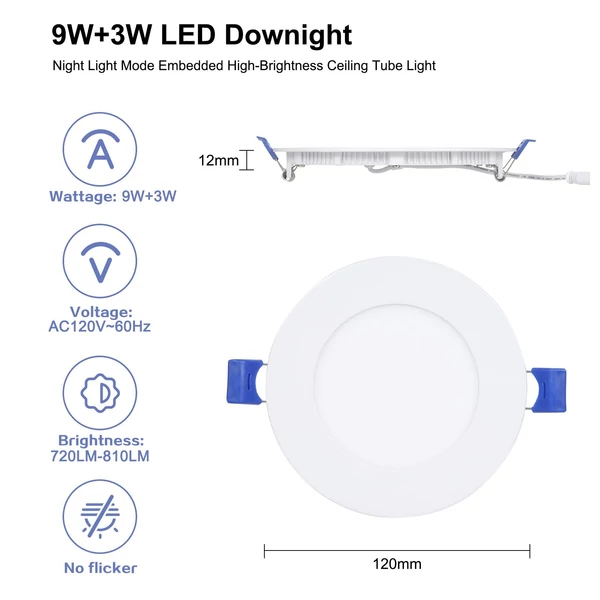 9W+3W LED Downight éjszakai fény üzemmóddal (4 db)