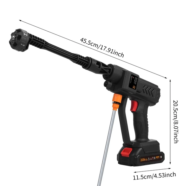 Kézi magasnyomású mosó, 21 V-os autómosó pisztoly 2 db újratölthető akkumulátorral, 6 az 1-ben többféle befecskendezési módban, szerszámosláda csomag