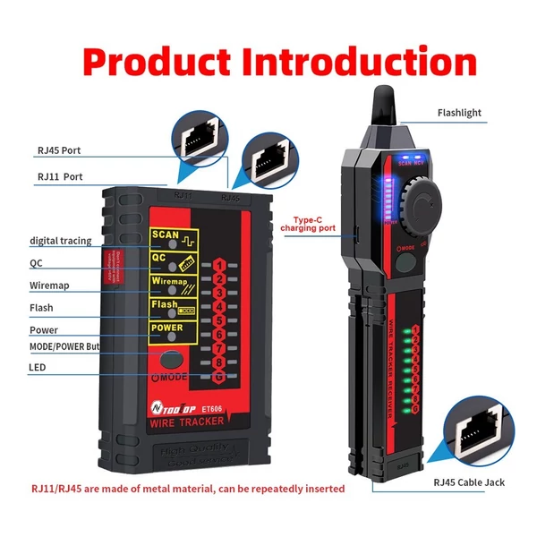 ET606 kábelport tesztelő Kézi hálózati kábeltesztelő, kábelpárosítás ellenőrzése