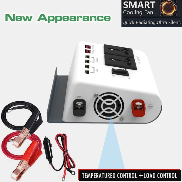 300 W-os teljesítmény inverter DC 12V - AC 220V autós töltő átalakító 4 USB porttal
