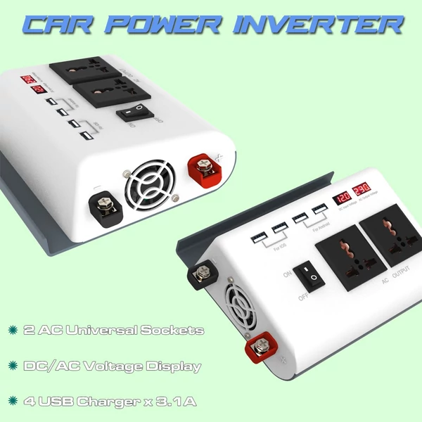 300 W-os teljesítmény inverter DC 12V - AC 220V autós töltő átalakító 4 USB porttal
