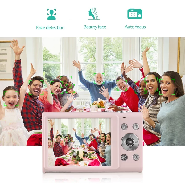 Andoer 2.7K digitális fényképezőgép kompakt videokamera - Pink