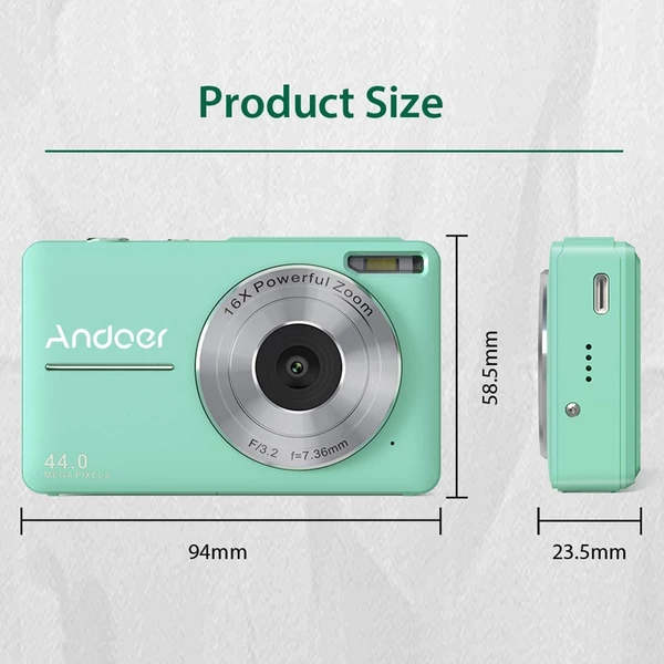 Andoer hordozható 1080p digitális kamerás videokamera 32 GB-os memóriakártyával - Zöld