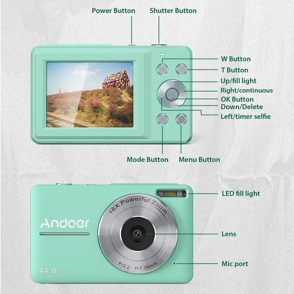 Andoer hordozható 1080p digitális kamerás videokamera 32 GB-os memóriakártyával - Zöld