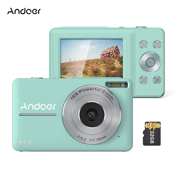 Andoer hordozható 1080p digitális kamerás videokamera 32 GB-os memóriakártyával - Zöld