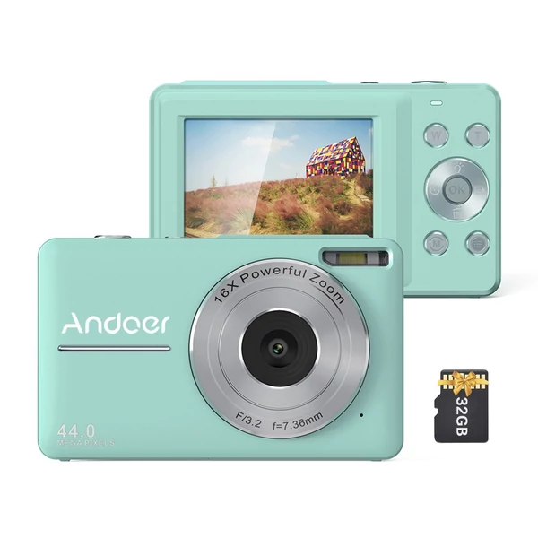 Andoer hordozható 1080p digitális kamerás videokamera 32 GB-os memóriakártyával - Zöld