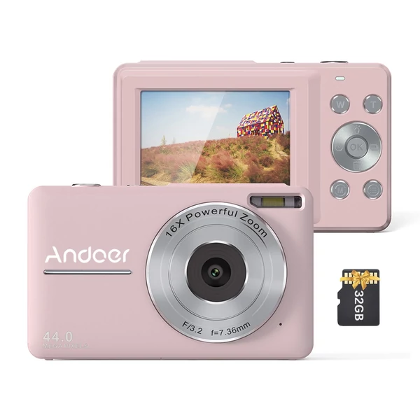 Andoer hordozható 1080p digitális kamerás videokamera 32 GB-os memóriakártyával - Pink