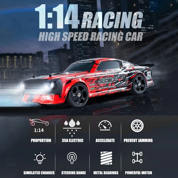 HBX 1:14 méretarányú 2,4 GHz 35 km/h sebességű 4WD távirányítós autó - Piros, 1 akkumulátor