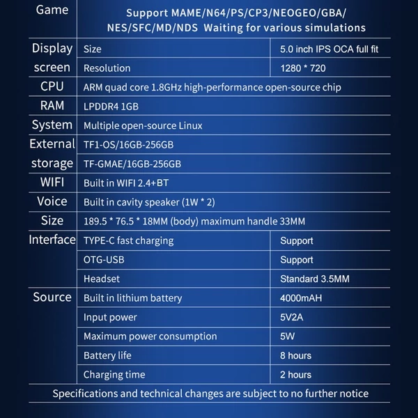 Powkiddy RGB10 Max 3 retro kézi játékkonzol 5,0 hüvelykes, nagy tisztaságú képernyős hordozható emulátor - Kék, 64GB