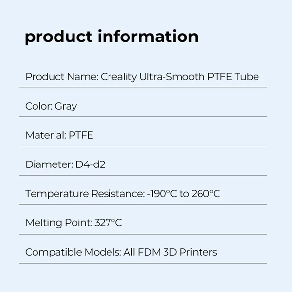 Creality Ultra-Smooth PTFE cső, alkalmas K1/K1 Max/Ender 3/Ender 5/CR-10 és minden FDM 3D nyomtatóhoz - 1 m