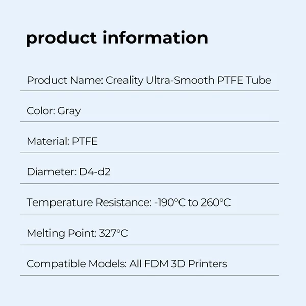 Creality Ultra-Smooth PTFE cső, alkalmas K1/K1 Max/Ender 3/Ender 5/CR-10 és minden FDM 3D nyomtatóhoz - 2 m