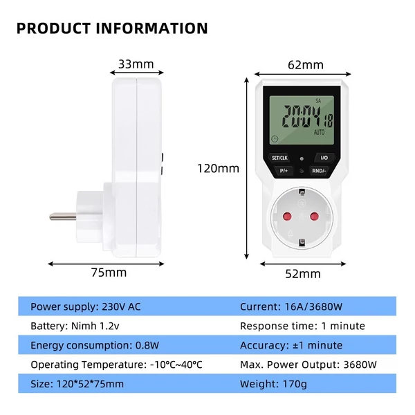 Intelligens időzítő aljzat elektromos készülékekhez, precíz vezérlőeszköz