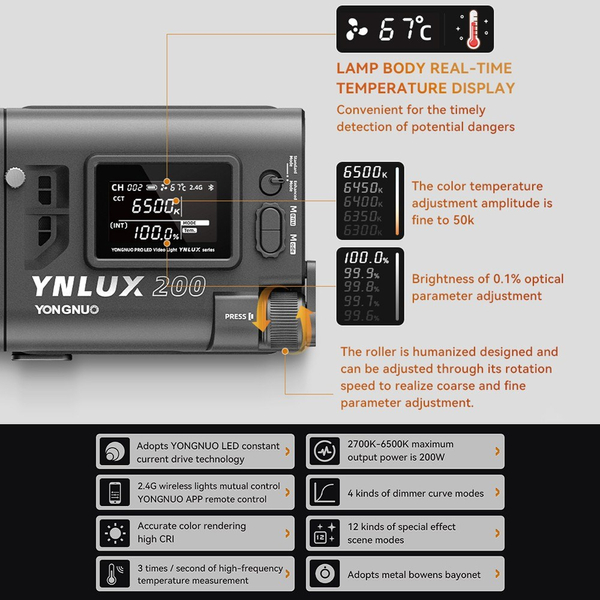 YONGNUO YNLUX200 kétszínű LED videolámpa 200 W nagy teljesítményű - Fehér