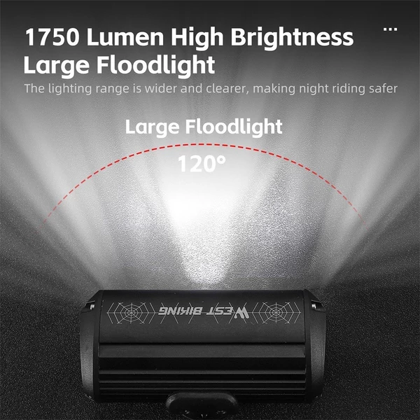WEST BIKING 1750 Lumen nagy fényerejű alumínium ötvözet USB újratölthető kerékpárlámpa