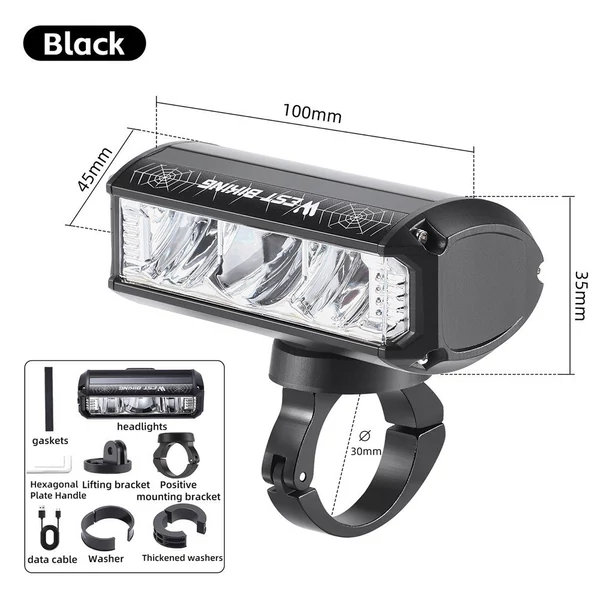 WEST BIKING 1750 Lumen nagy fényerejű alumínium ötvözet USB újratölthető kerékpárlámpa