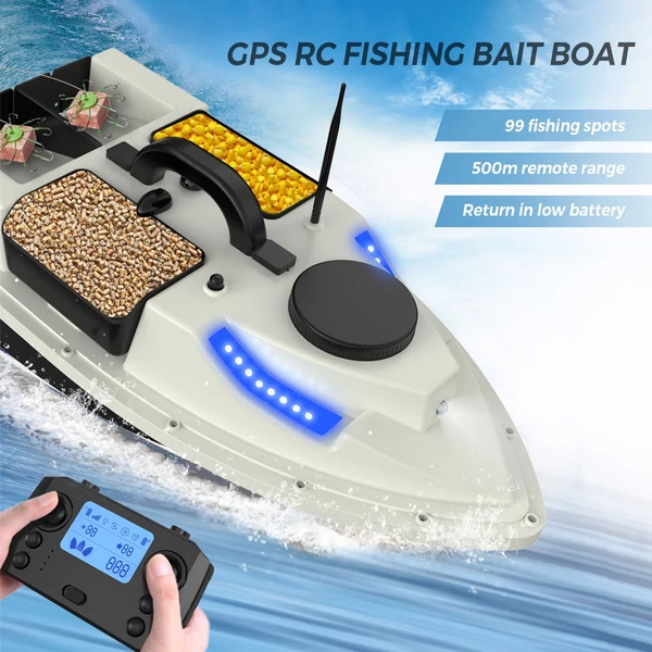99 csalihely GPS RC csalicsónak, 500 méteres hatótávú vezeték nélküli távirányító - Fehér, 12000 mAh akkumulátor