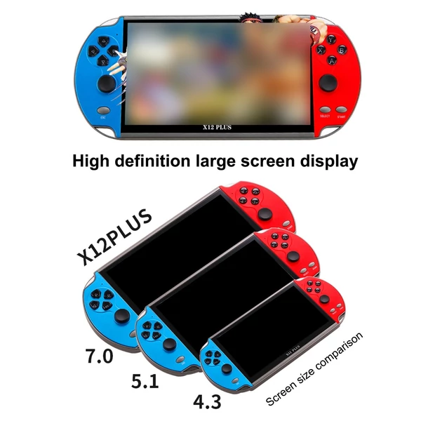 X12 Plus 7 hüvelykes videojáték-konzol, beépített 1000 játék, 16 GB