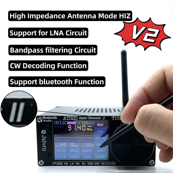 ATS-25MAX Decoder V2 2,4 hüvelykes érintőképernyős hordozható teljes sávú rádióvevő