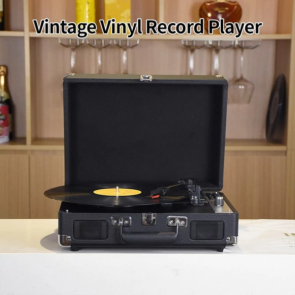 Vintage bakelit lemezlejátszó, támogatja az USB-rögzítést 33/45/78 RPM 7/10/12 hüvelykes vinyl lemezekhez - Fekete