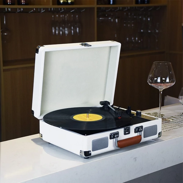 Vintage bakelit lemezlejátszó, támogatja az USB-rögzítést 33/45/78 RPM 7/10/12 hüvelykes vinyl lemezekhez - Fehér