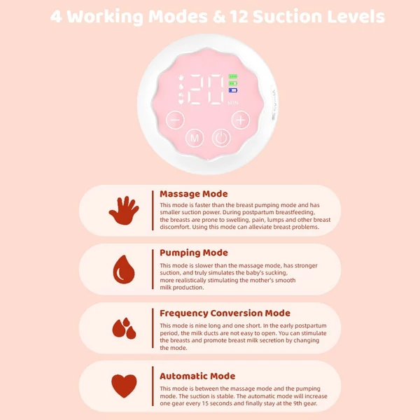 Hordható kéz nélküli elektromos mellszívó szoptatáshoz 4 üzemmód, 12 szívószint otthoni, utazási használatra - 1 db