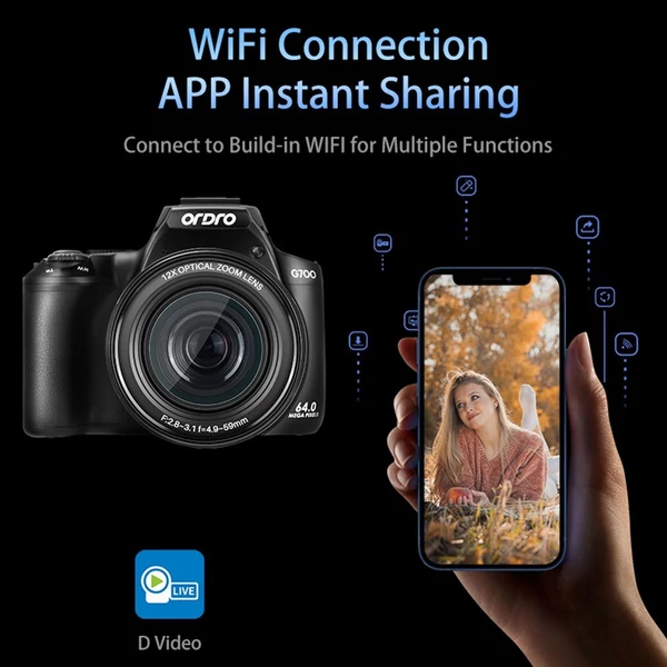 ORDRO G700 4K digitális fényképezőgép WiFi digitális videokamera