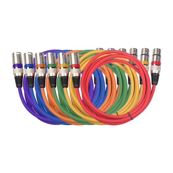 1,5 m-es XLR kábel DMX színpadi fénykábel 3 tűs XLR dugós csatlakozóaljzattal fekete PVC jack (6 db)