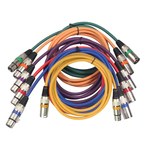 1,5 m-es XLR kábel DMX színpadi fénykábel 3 tűs XLR dugós csatlakozóaljzattal fekete PVC jack (6 db)