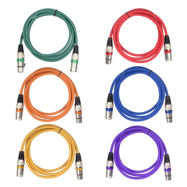 1,5 m-es XLR kábel DMX színpadi fénykábel 3 tűs XLR dugós csatlakozóaljzattal fekete PVC jack (6 db)