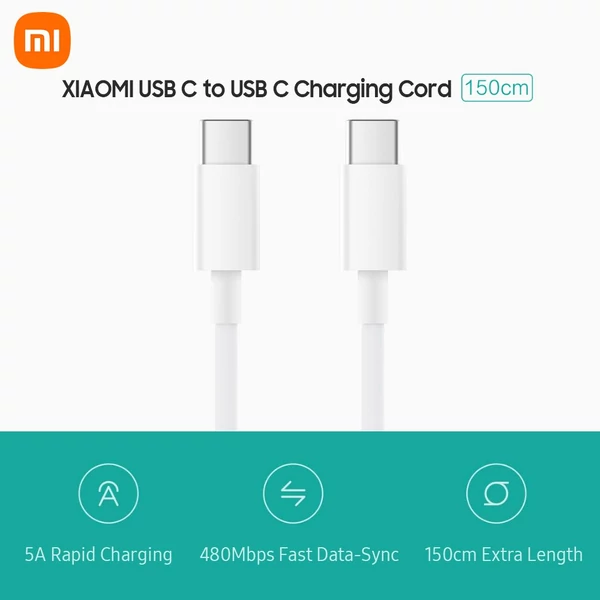 Xiaomi USB 100 W Type C töltőkábel USB C – USB C adatkábel (1,5 m 5A) - Fehér