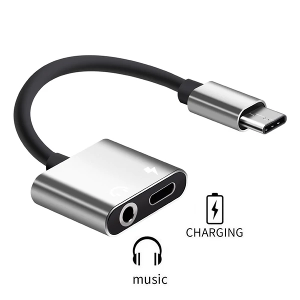 2 az 1-ben C típusú audio töltőadapter - Ezüst