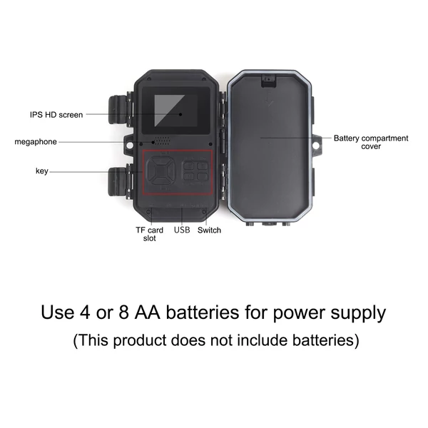 30 MP 4K nyomkereső kamera, 2 hüvelykes IPS LCD színes képernyő, 48 infravörös LED lámpa