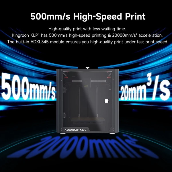 KINGROON KLP1 3D nyomtató, FDM 500mm/s, Nyomtatási méret 210x210x210mm, 3,5 hüvelykes érintőképernyő, PLA/FA/TPU/PETG/PA filamentekhez
