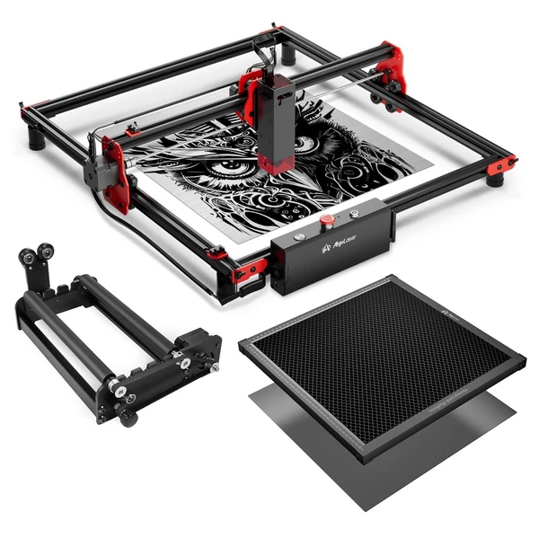 Algolaser barkácskészlet 10 W lézergravírozó Y tengelyű forgóhengerrel és 400x400 mm-es lézeres méhsejt munkaasztallal