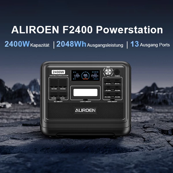 ALIROEN F2400 hordozható erőmű 2048Wh/51.2V Safe LiFePO4 napelemes generátor