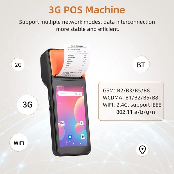 Kézi 3G POS nyugtanyomtató Android 8.1 1D/2D vonalkódolvasó PDA terminál (NFC funkcióval)