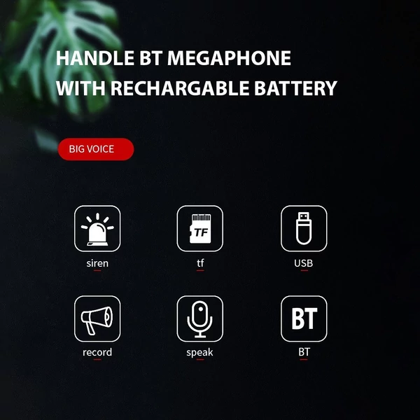 Megafon hangszóró 50 W teljesítményű BT riasztó megafon erősítő