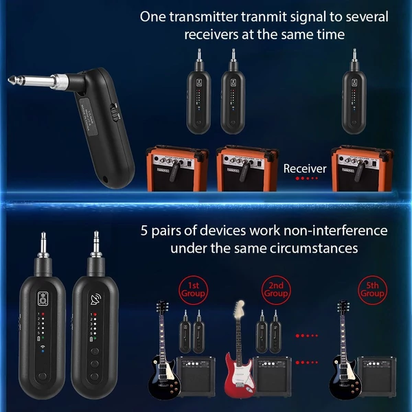 JTS-5 vezeték nélküli gitárrendszer, újratölthető gitár adóvevő készlet