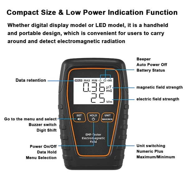 Kézi EMF teszter hordozható elektromágneses sugárzás érzékelő - LED jelzőfény YW-862-A modell