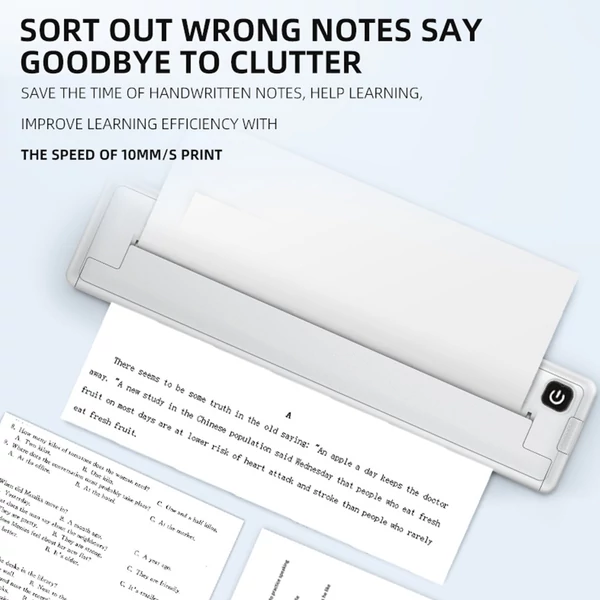 Hordozható vezeték nélküli, tinta nélküli nyomtató, támogatja a 8,26"x11,69"-es hőpapírt, BT csatlakozás - Fehér