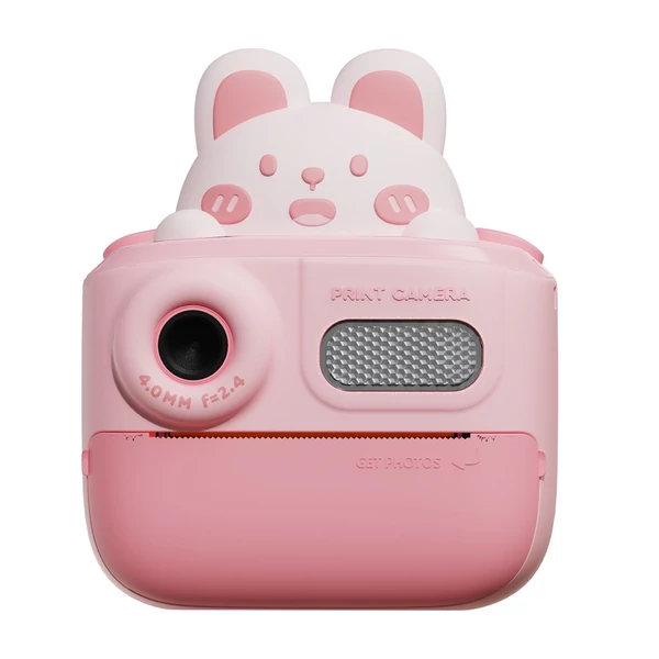 48MP első és hátsó gyereknyomtató kamera hőnyomtatás - Pink mackó