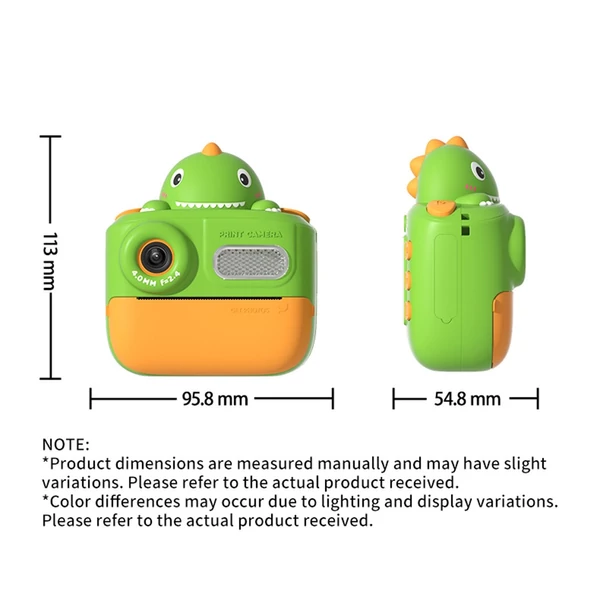 48MP első és hátsó gyereknyomtató kamera hőnyomtatás - Zöld dinoszaurusz